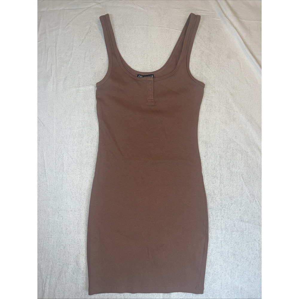 Zara Brown Tank Dress Size 5‎ Ribbed Mini Bodycon Stretch